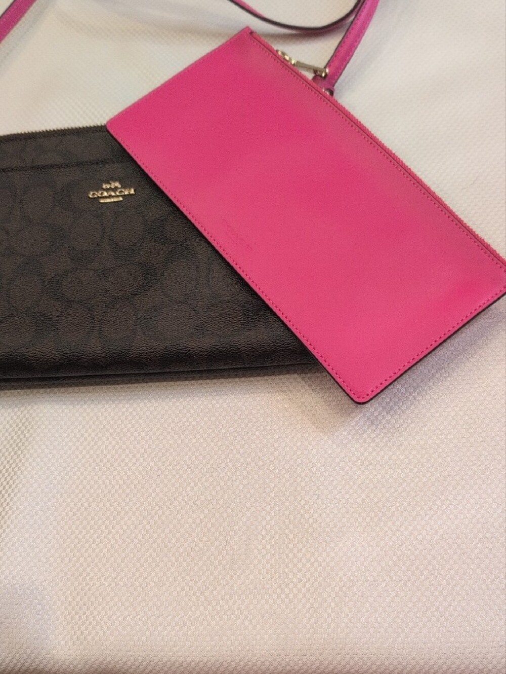 COACH Brown Signature East/West Pop Crossbody with Pink Trim and Strap - Picture 2 of 7